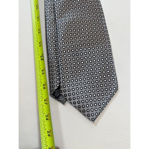 Ferrecci Silver Black Tie Geometric Squares Pattern Silk 100% Italy 58 In. - Picture 5 of 6